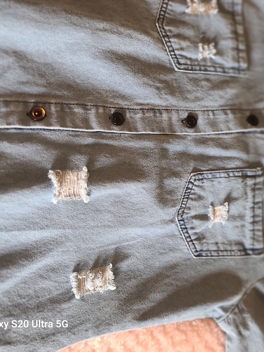 Light Wash Distressed Denim Shirt Dress - Light Blue - Picture 8 of 9